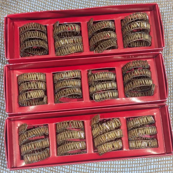 Pier 1 Gold Beaded Spiral Napkin Rings,