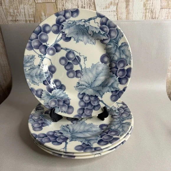 Pier 1 Vineyard Earthenware Salad Dessert Plates Set of 4 Blue Grapes England