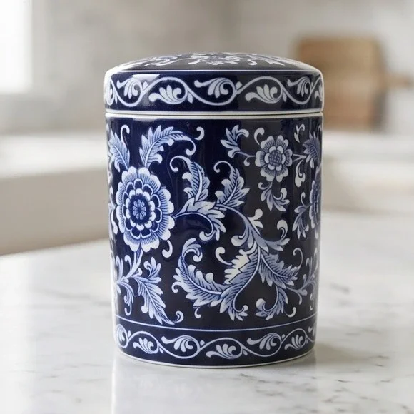 Pier 1 Mandarin Lidded Canister Jar 7.5