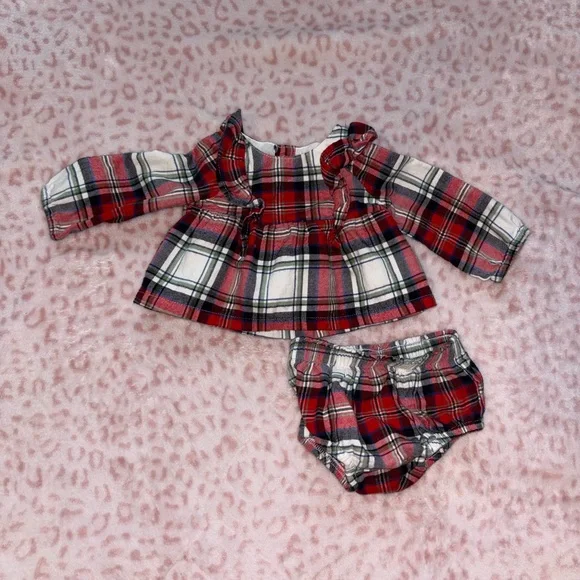 Cat & Jack Red Plaid Ruffle Top with Matching Bloomer