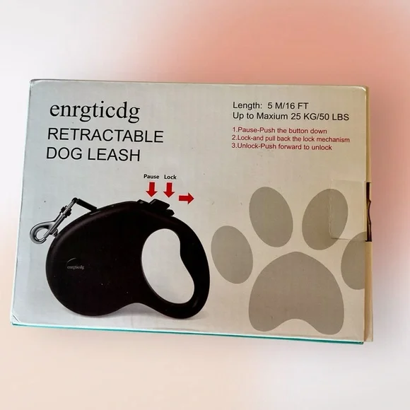 Retractable Black 16’ Dog Lease Small Medium Dogs Up to 50 lbs New