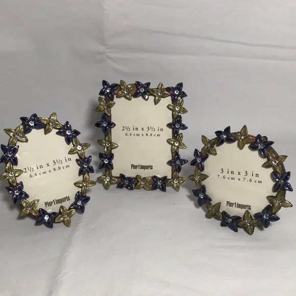 Pier 1 Enamel Crystal Jewel Mini Photo Frames Cloisonné Collection 3 Total