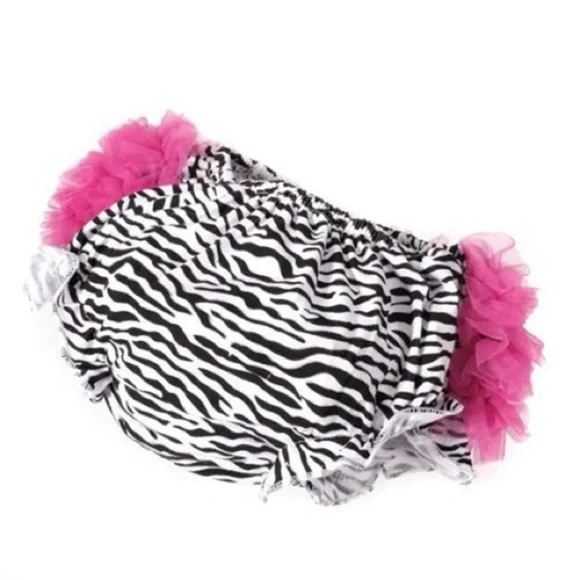 Pink and Black Zebra Print Fluffy Trim Diaper Cover