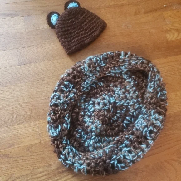 Brown and teal knit cocoon for‎ newborn photos