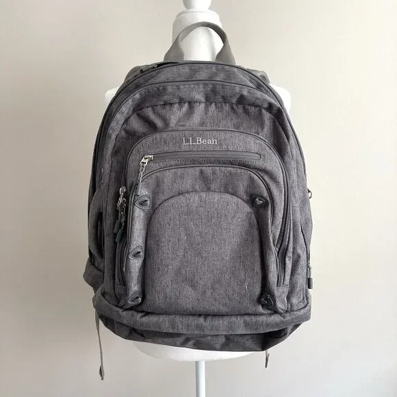 LL Bean Gray Large Backpack Laptop Travel Bag Pockets Shoe Compartment