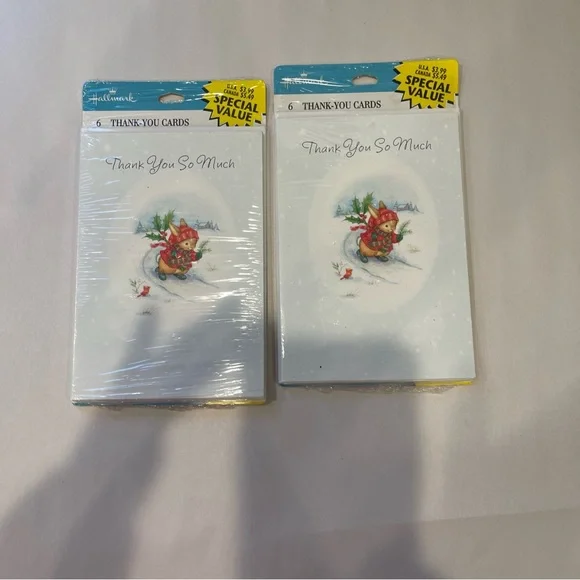 Hallmark Thank You So Much Cards Set of 6 with Envelopes Winter Bunny 2 Packs