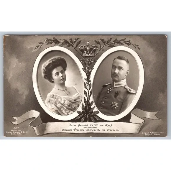 1907 German Royal Wedding Postcard Prince Heinrich XXXIII Reuss Princess