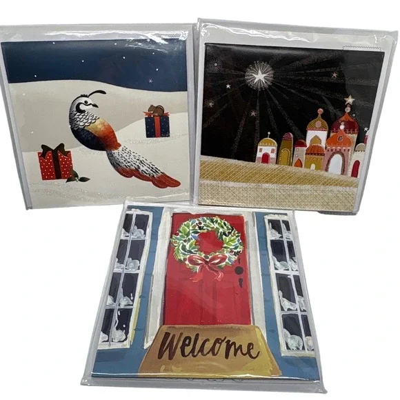 3 Up With Paper Treasures‎ Pop Up Greeting Card Set Christmas Nativity Door Bird