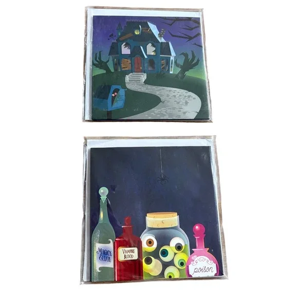 2 Halloween Haunted House &‎ Potions Witch New Treasures Pop-Up Greeting Cards