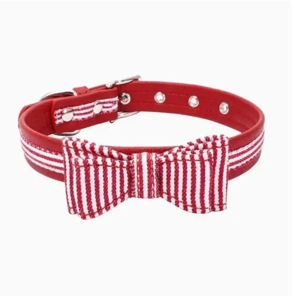 Zach Saylor Red Oxford Stripe Bow Tie Dog Collar Small Gift Packaged