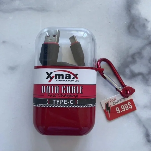 X-Max USB-C Fast Charging Cable Travel Case Keychain New