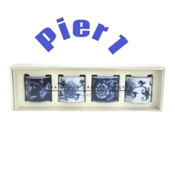 Pier 1 Blue and White Porcelain Napkin Rings 3 boxes