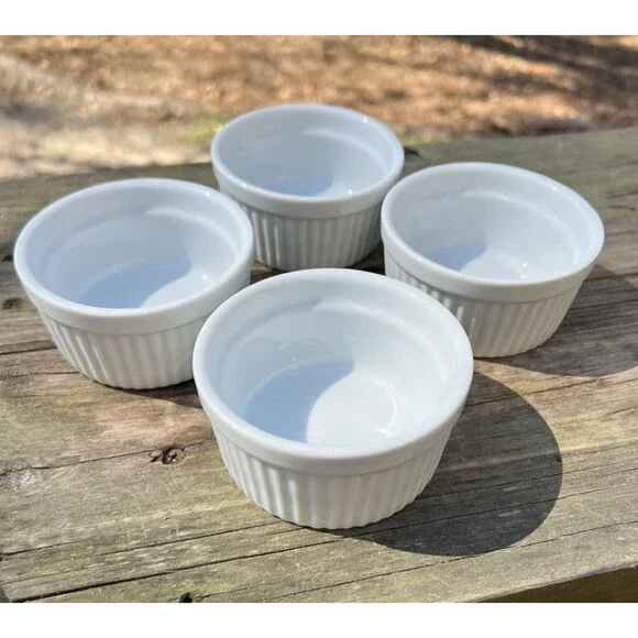 Pier One Ramekins White Ribbed 3 1/2