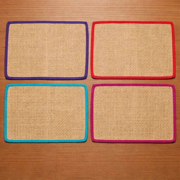 Pier 1 Imports Jute Placemats – Set of 4 – 14” x 20” – Colorful Cotton Trim NWT