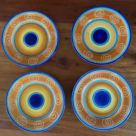 Set of 4 Pier 1 Italian Swirl hand painted earthenware‎ Dessert Plates 8 in.