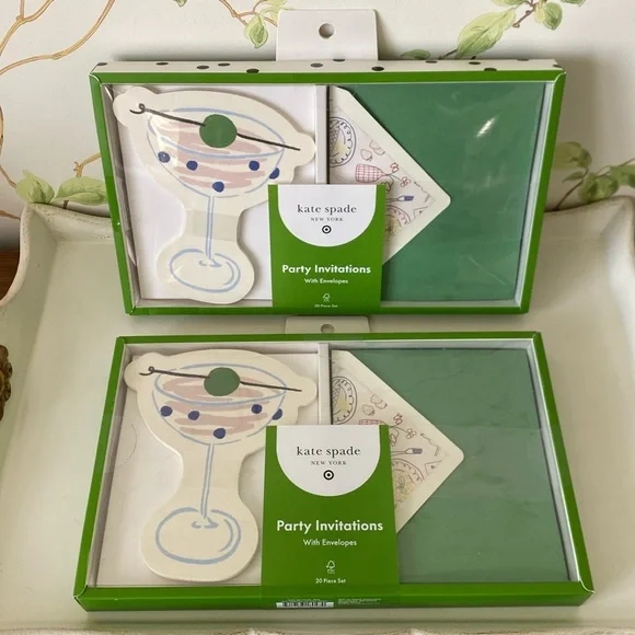 kate spade Martini Glass Party Invitations - 2 Boxes - 20 Invitations - NEW