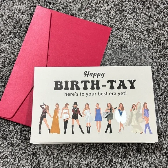 Happy Birth-Tay Greeting Card Set with Red Envelopes (Taylor Swift)