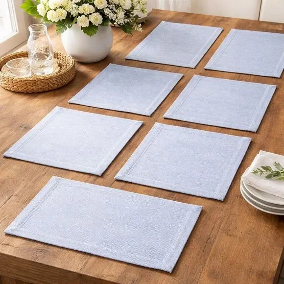 Pier 1 Imports Set Of 7 Placemats Blue 100% Cotton Textured Coastal Farmhouse