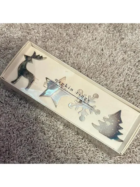Pier 1 Silver Holiday Napkin Rings Set