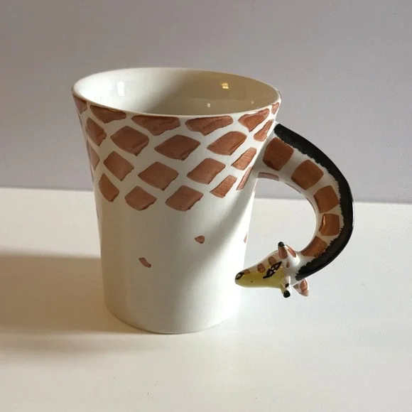 Pier One Giraffe Mug Hand Painted Stoneware Cup 3D Design Unique Animal‎ Lover