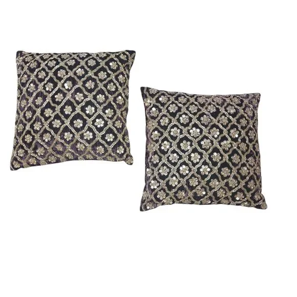 Pier 1 Accent Throw Pillows Set of 2 Purple Gold Beaded Accent Flowers Romance
