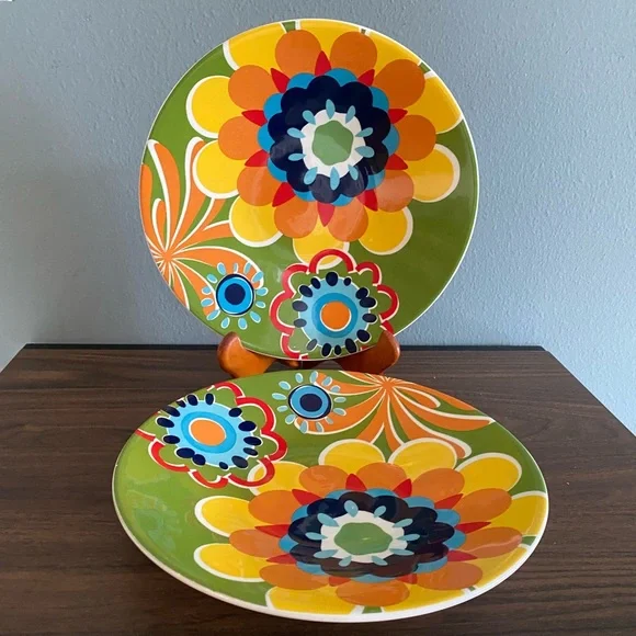 Pair of Pier 1 Retro Flower 9” Salad Plates