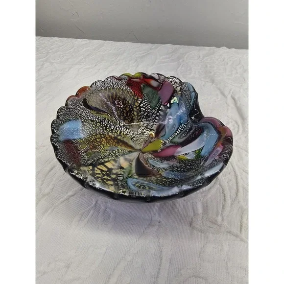 Rare Vintage 1950s Murano Art Glass Bowl tutti Frutti‎ Silver