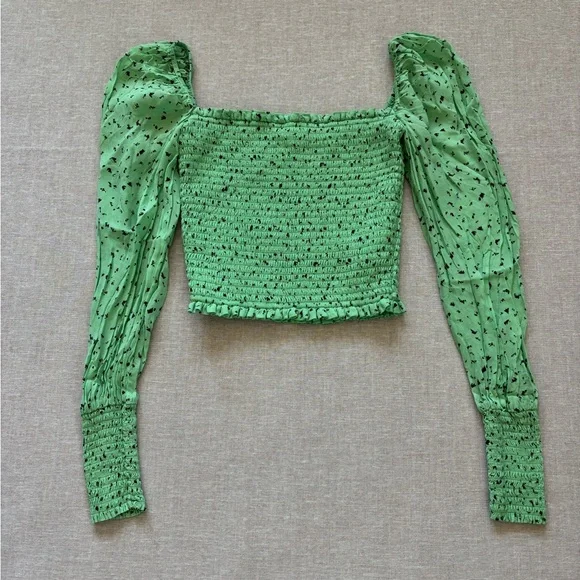 Aritzia green cropped chiffon top.