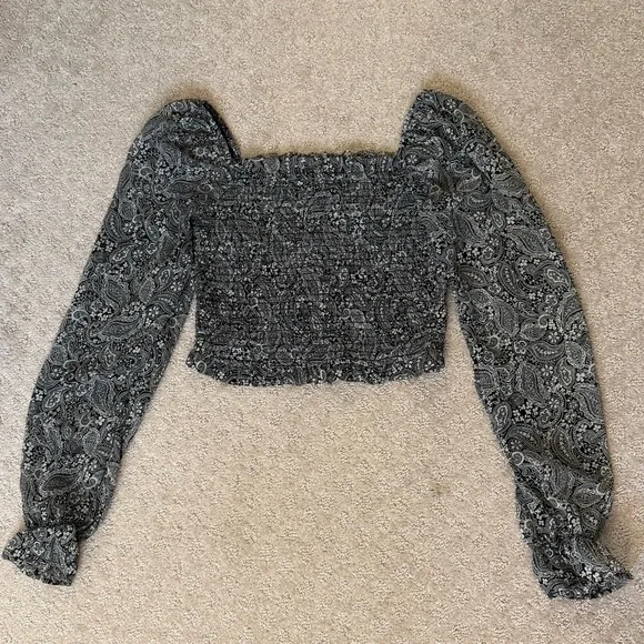 3 for $15 Japna Black Gray Paisley Print Smocked Blouse Cottagecore Whimsigoth
