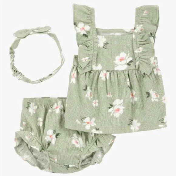 Carter's Sage Floral Diaper Cover and Headband Set