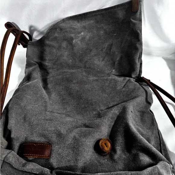 Gray Canvas Backpack with Leather‎ Accents