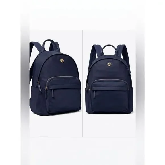 Tory Burch Navy Nylon Zip-Front Backpack new