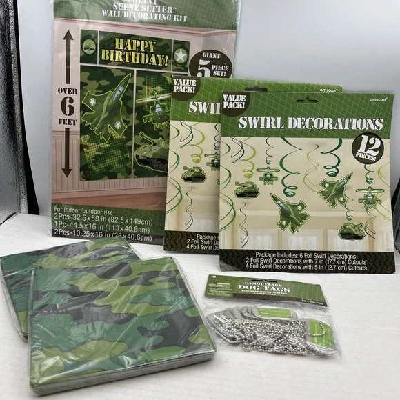 MILITARY ARMY CAMOUFLAGE‎ BIRTHDAY PARTY SET - 6 PACKAGES PARTY SUPPLIES