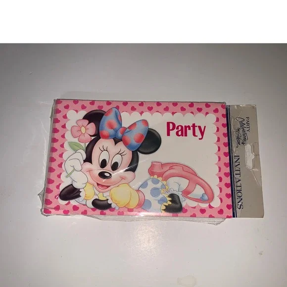 Vintage Disney Minnie Mouse Party Invitations Gibson Pink Hearts 8 Count USA