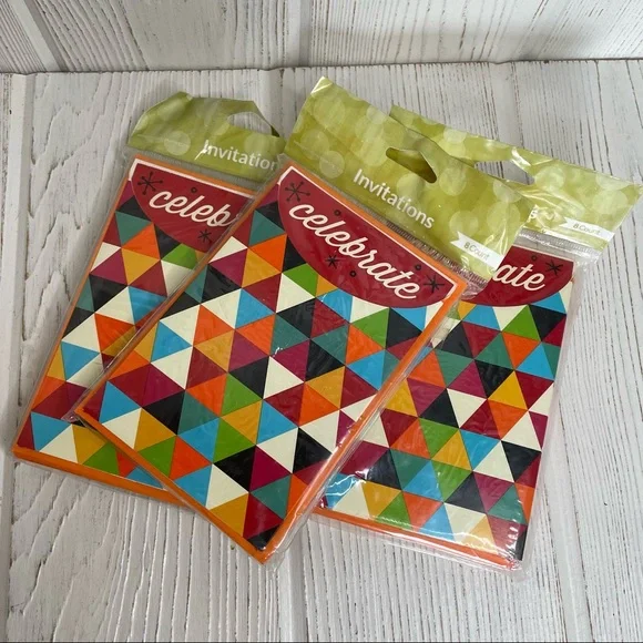 3 Packages Celebrate Party Invitations 8/Pack New Unisex Multicolor Geometric