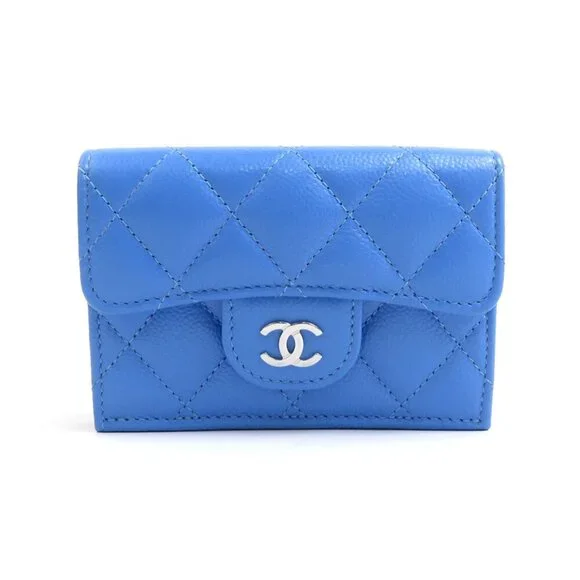 CHANEL Authentic Blue Caviar Leather Wallet