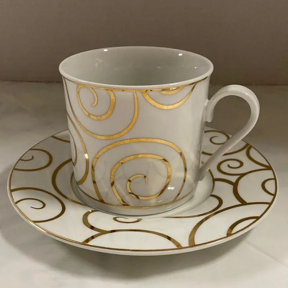 Pier 1 Gold Swirl Porcelain Cup and Saucer Set