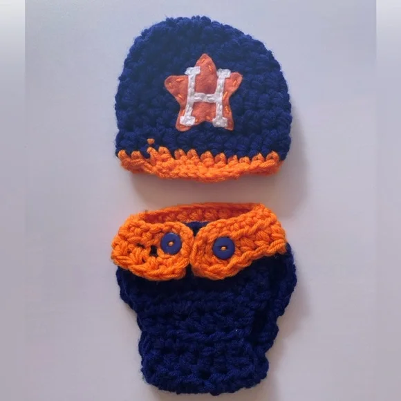Houston Astros Newborn Crochet Hat & Diaper Cover Photo Prop Handmade