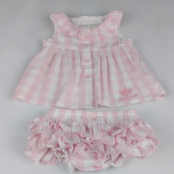 Juicy Couture Light Pink Gingham Ruffled Dress And Pants Set.