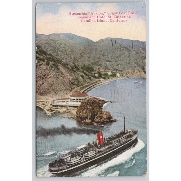 Vintage Steamship Avalon‎ Sugar Loaf Rock Catalina Island California Postcard