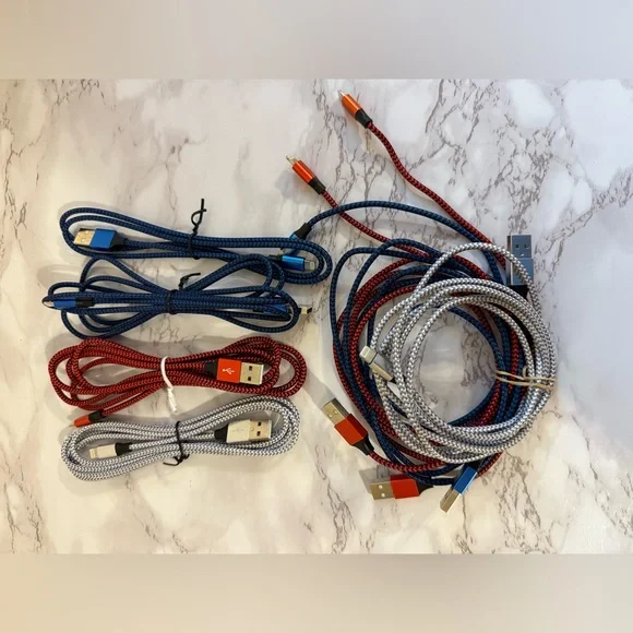 Braided USB Charging Cable Set - Red, Blue, Silver