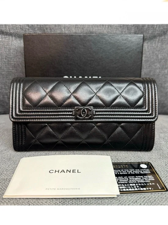 CHANEL Boy SO BLACK lambskin long wallet