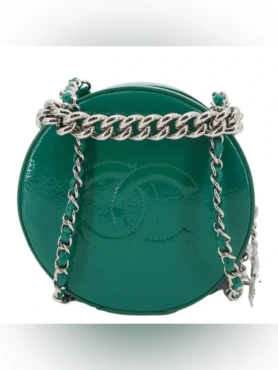CHANEL ROUND AS EARTH GREEN PATENT LEATHER BAG