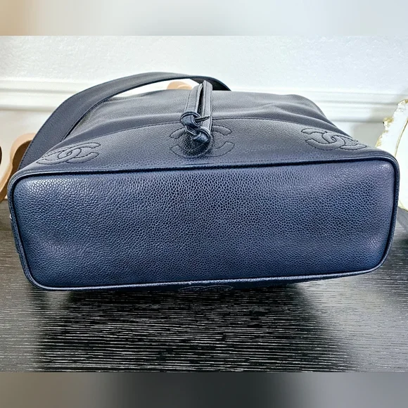 Chanel Navy Blue Caviar Triple CC Bucket Bag