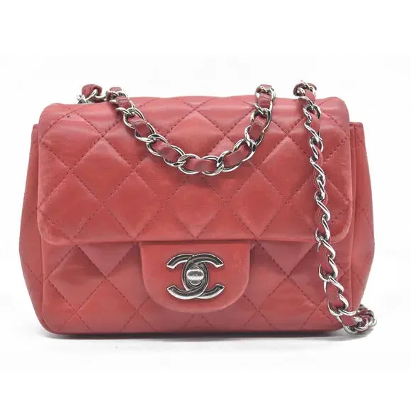 $5200 Chanel Classic Mini Square Flap Bag Red