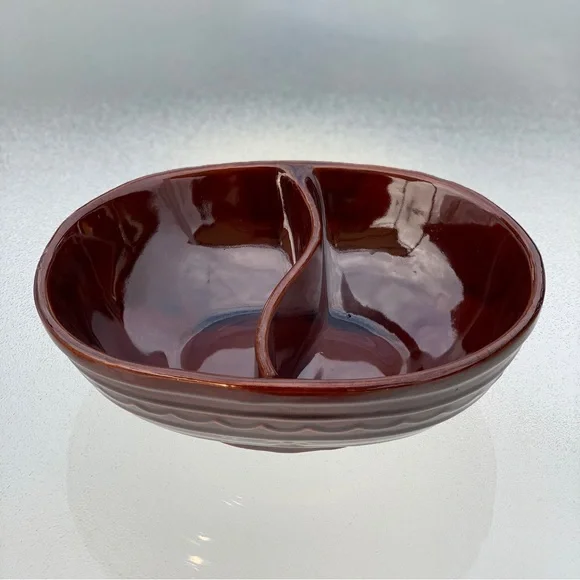 Marcrest Mid-Century Modern Oven-Proof Stoneware Divided Serving Dish Bowl