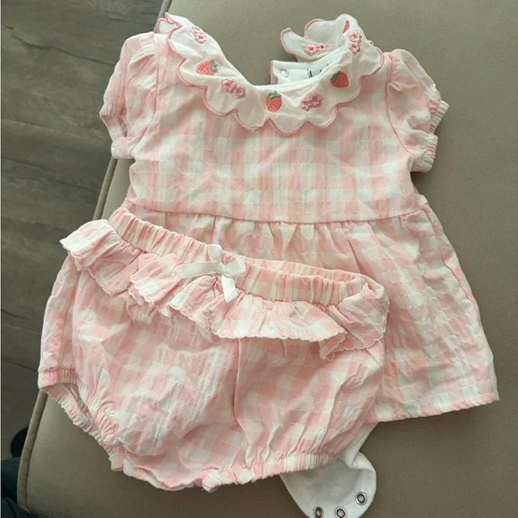 Nicole Miller Pink Gingham Diaper Cover Set