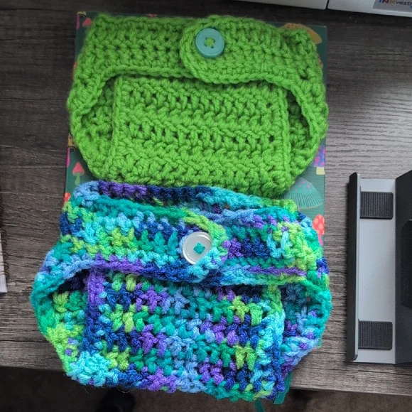 Two Handmade Crochet Baby Diaper Covers for Newborn Photoshoot