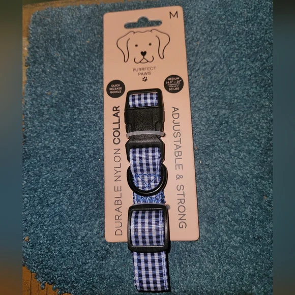 Bath & Body Works Blue Gingham Dog Collar Size Medium Preppy Puppy Purrfect Paws