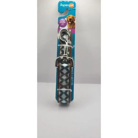 NEW‎ Aspen Pet Ribbon Overlay Dog Leash Harlequin Brown argyle Large 1
